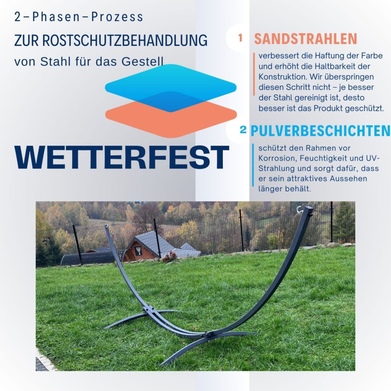 Potenza Catargo Hängematte mit Gestell für 2 Personen, Hängematte- 220x160, 220kg I Cocoon - Moon / Grau