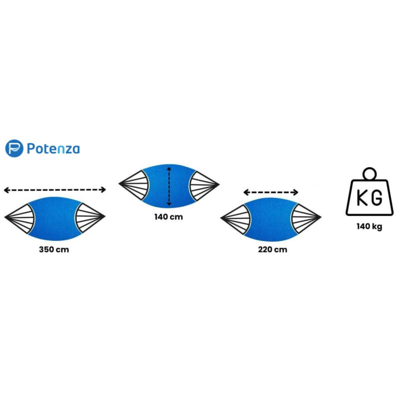 Potenza Hängematte mit Verzinkter Gestell – 220kg für 2 Personen I Medelin Hängematte - 220x140, 160kg I Blau