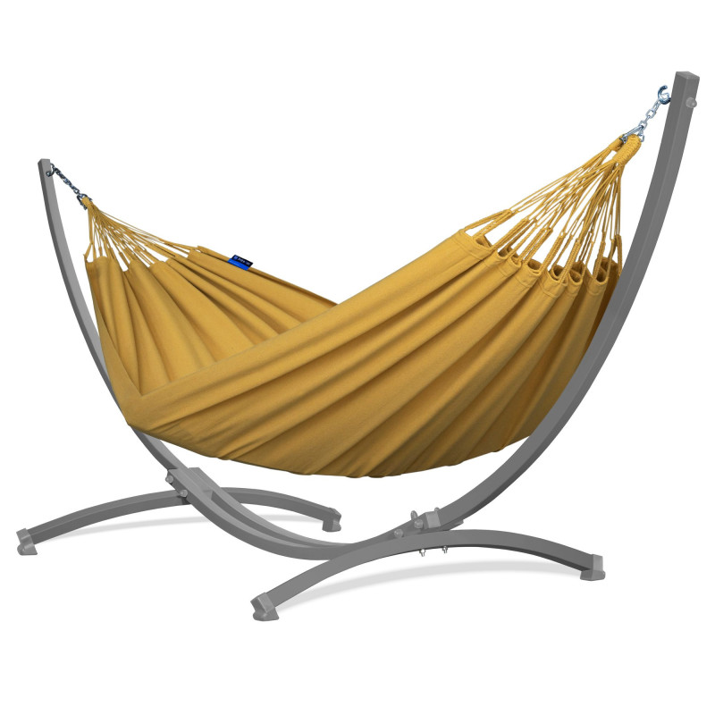 Potenza Merida Hängematte mit Verzinkter Gestell für 2 Personen, Hängematte- 220x160, 220kg I Cocoon - Golden