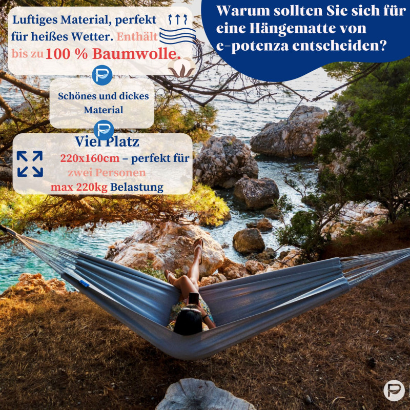 Potenza Merida Hängematte mit Verzinkter Gestell für 2 Personen, Hängematte- 220x160, 220kg I Cocoon - Golden