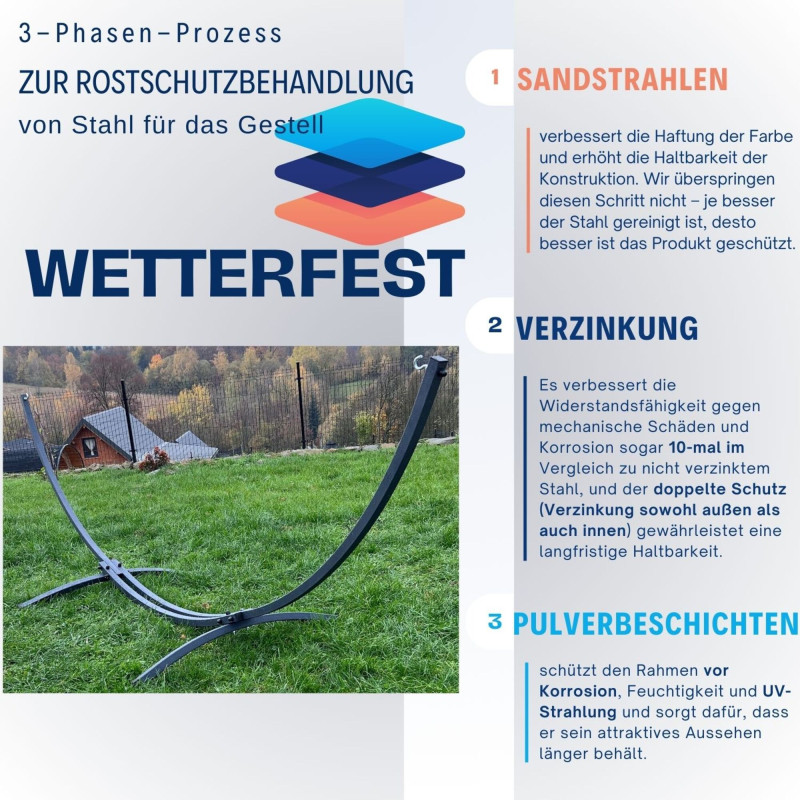 Potenza Merida Hängematte mit Verzinkter Gestell für 2 Personen, Hängematte- 220x160, 220kg I Cocoon - Golden