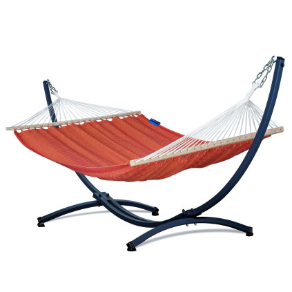 Potenza Outdoor Hängematte mit Verzinkter Gestell für 2 Personen I 100% Baumwolle Medelin 215x140 Chilli