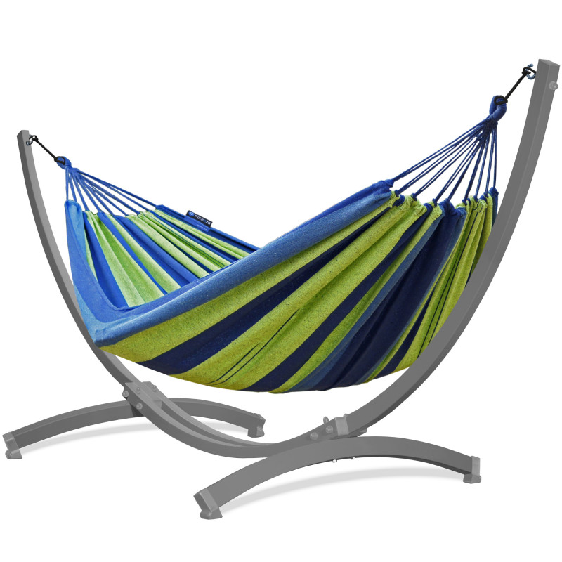 Potenza Hängematte mit Tytan Gestell – 350kg für 3 Personen I Hängematte- 220x160, 200kg I  Cocoon - Grün-Blau