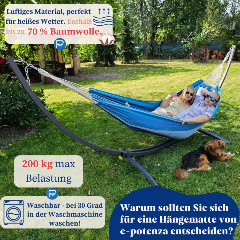 Potenza Hängematte mit Tytan Gestell – 350kg für 3 Personen I Hängematte- 220x160, 200kg I  Cocoon - Grün-Blau