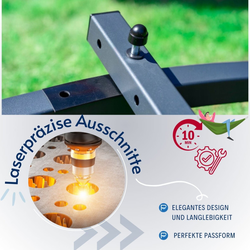 Potenza Hängematte mit Tytan Gestell – 350kg für 3 Personen I Hängematte- 220x160, 200kg I  Cocoon - Grün-Blau