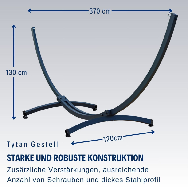 Potenza Hängematte mit Tytan Gestell – 350kg für 3 Personen I Hängematte- 220x160, 200kg I  Santia - Schwarz