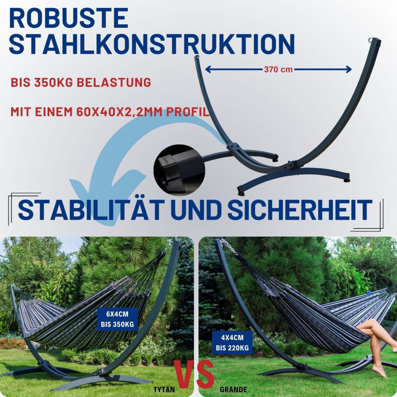 Potenza Stabhängematte mit Tytan Gestell bis 350kg I Hängematte- 220x160, 200kg I  Acadia - Rot