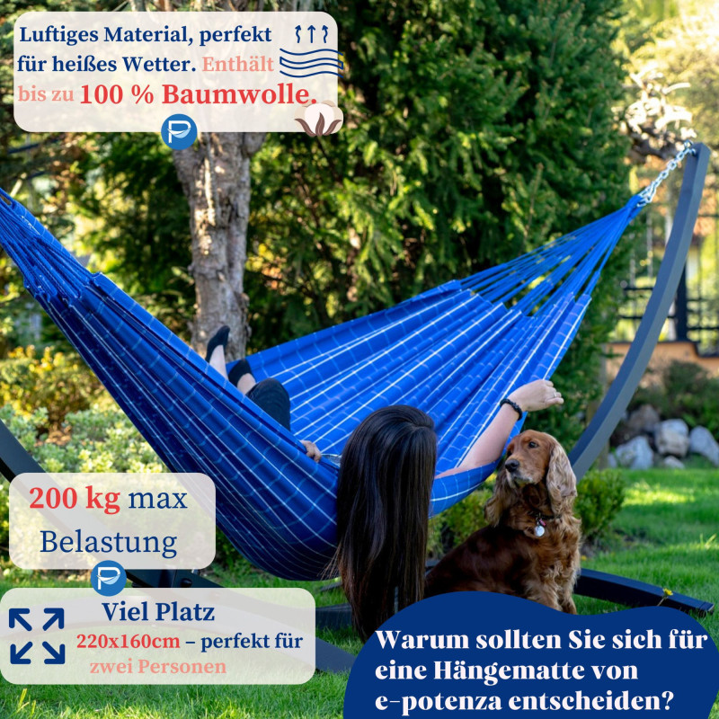 Potenza Catargo Hängematte mit Tytan Gestell für 2 Personen, Hängematte- 220x160, 220kg I Cocoon - Blau