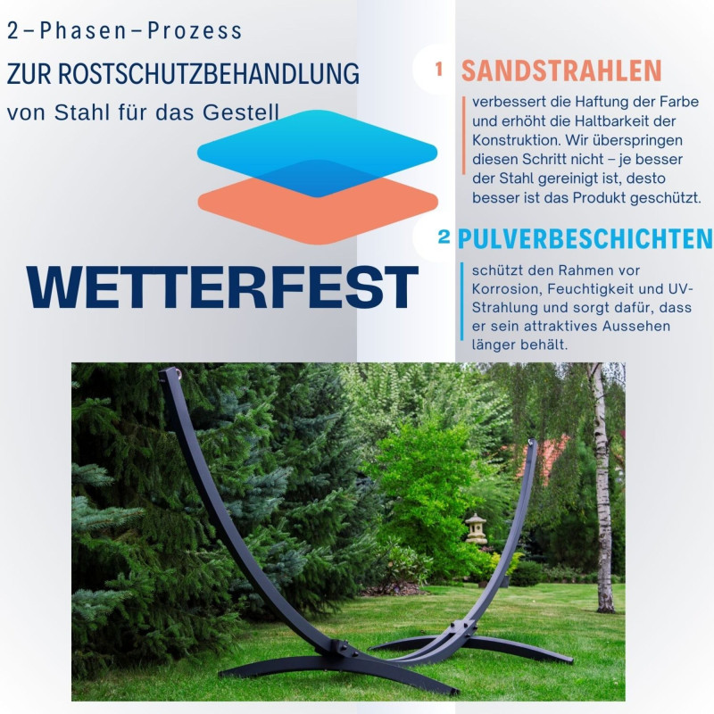 Potenza Morena Hängematte mit Tytan Gestell – 220kg für 2 Personen I Hängematte - 230x160, 220kg I Opal