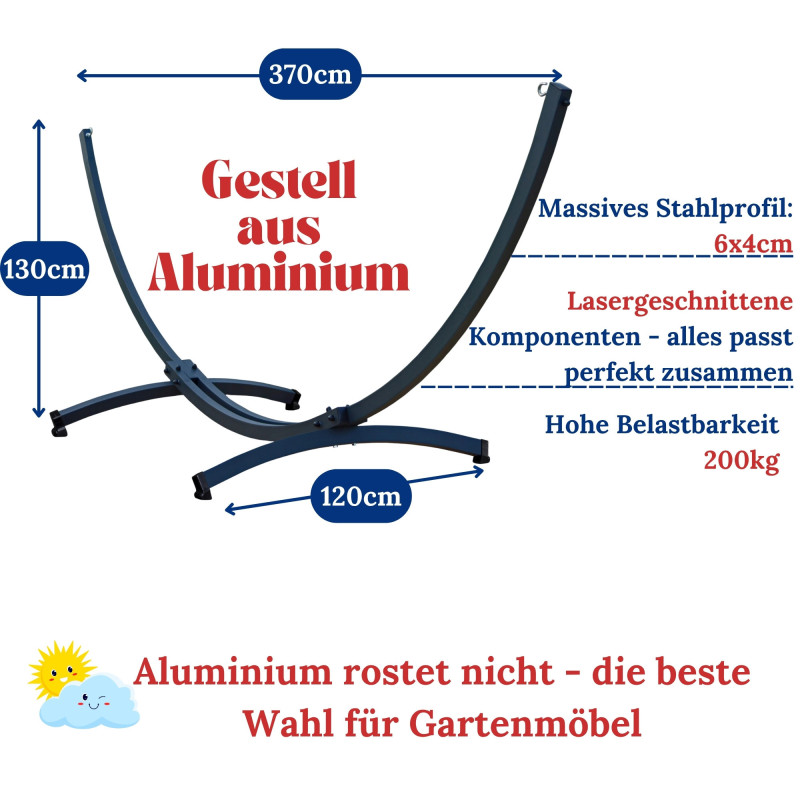 Potenza Santia XL Hängematte mit Aluminium Gestell  –  200kg