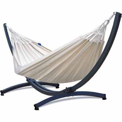 Potenza Medelin Double Hängematte mit Verzinkter Tytan Gestell für 2 Personen, Hängematte- 230x160, 200kg I Cocoon - Creme