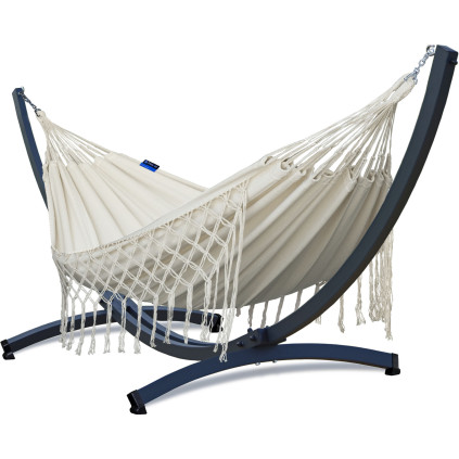 Potenza Medelin Double Hängematte mit Verzinkter Tytan Gestell für 2 Personen, Hängematte-  230x160, 200kg I Cocoon Creme