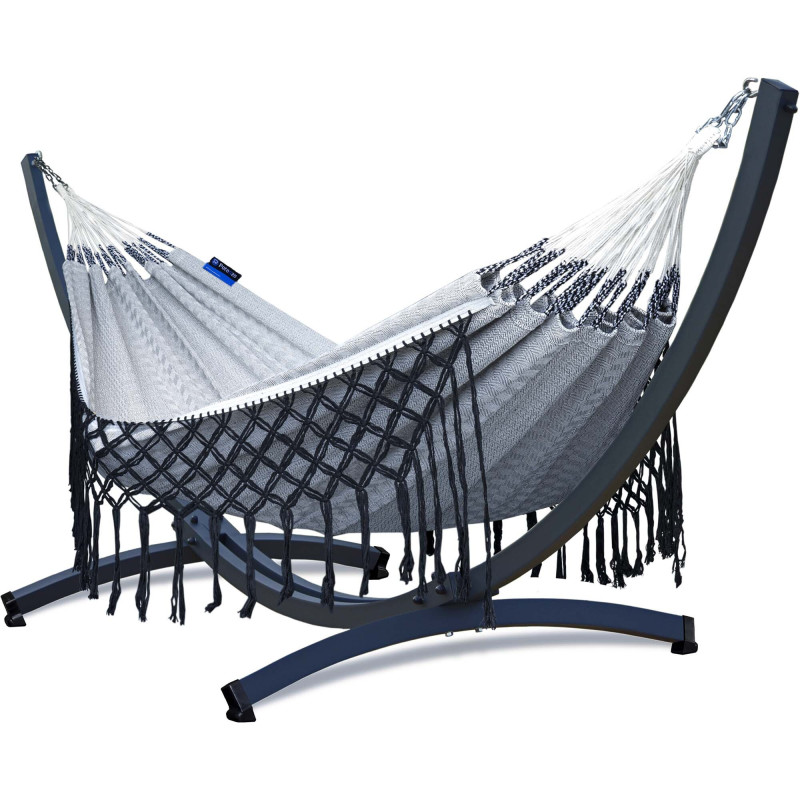 Potenza Hängematte mit Gestell  I Medelin100% Baumwolle Doppelhängematte 230x160, 200kg I  Aluminium Hängemattengestell 200 kg