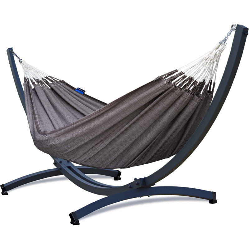 Potenza Merida Hängematte mit Aluminium Gestell I Medelin 100% Baumwolle Doppelhängematte 230x160, 200kg I Pekan