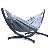 Potenza Merida Hängematte mit Verzinkter Tytan Gestell für 2 Personen, Hängematte- 220x160, 220kg I Cocoon - Silber /Grau