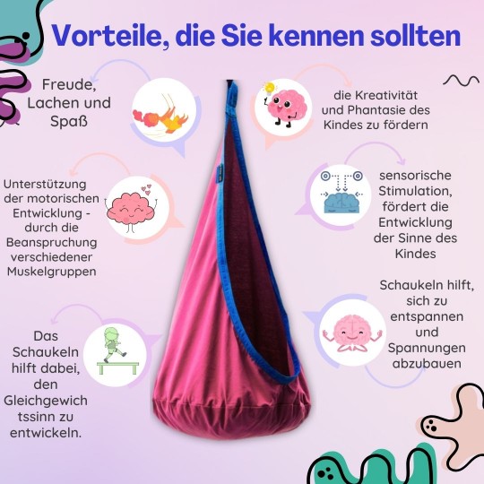 Potenza Milo Cocoon Hängehöhle für Kinder Hängesessel 100% Baumwolle max 100kg|Rosa