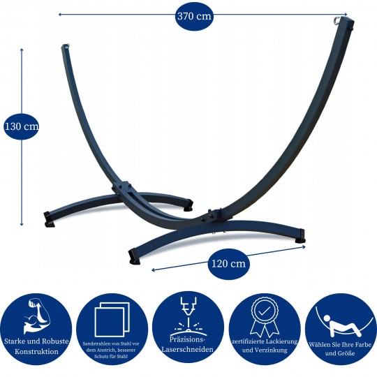 Potenza Hängematte mit Tytan Gestell – 350kg für 3 Personen I Hängematte- 220x160, 200kg I Santia - Schwarz