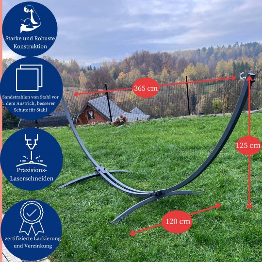 Potenza Outdoor Hängematte mit Verzinkter Gestell für 2 Personen I Medelin 230x160, 200kg Coffee