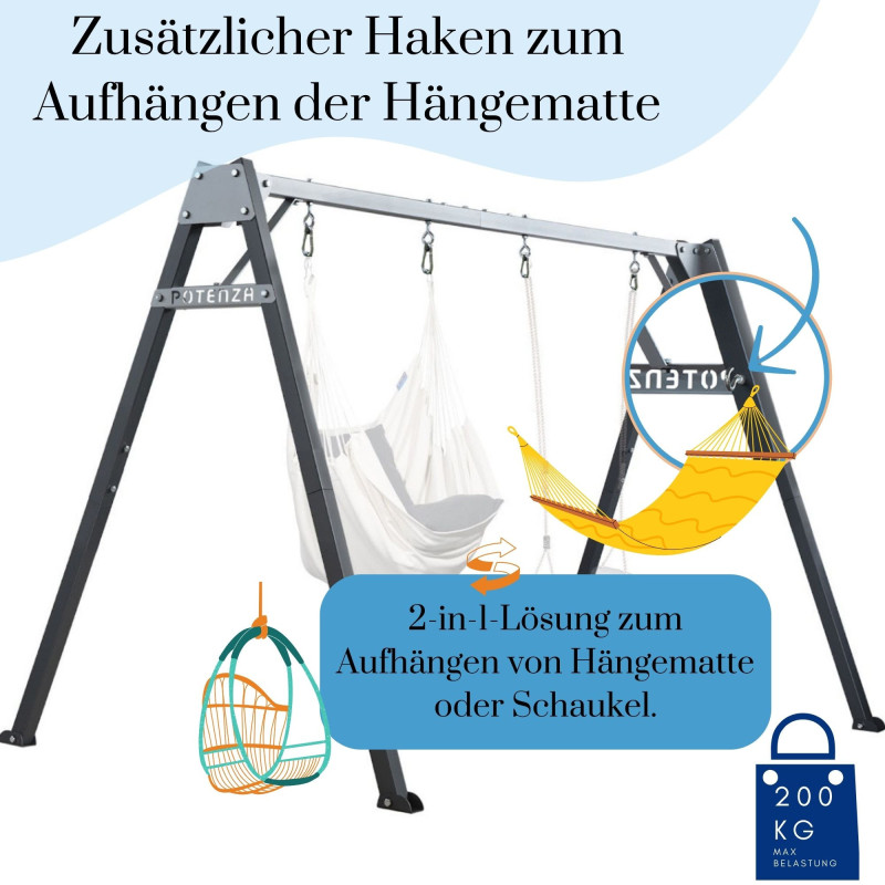 Potenza Kinderschaukel Verzinktes Schaukelgestell Doppelschaukel für Kinder und Hängematte