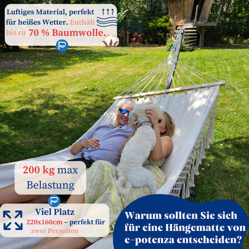Potenza Outdoor Hängematte 220 x 160 cm, Belastbarkeit bis 200 kg