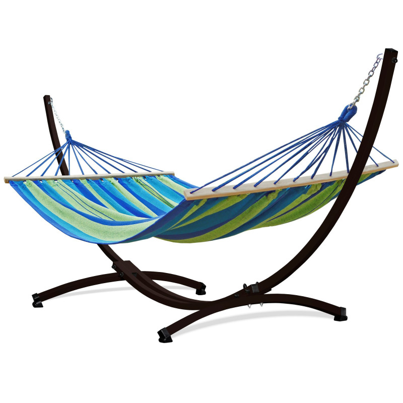 Potenza Stabhängematte mit Gestell bis 220kg I Hängematte- 220x160, 200kg I  Acadia - Grün-Blau