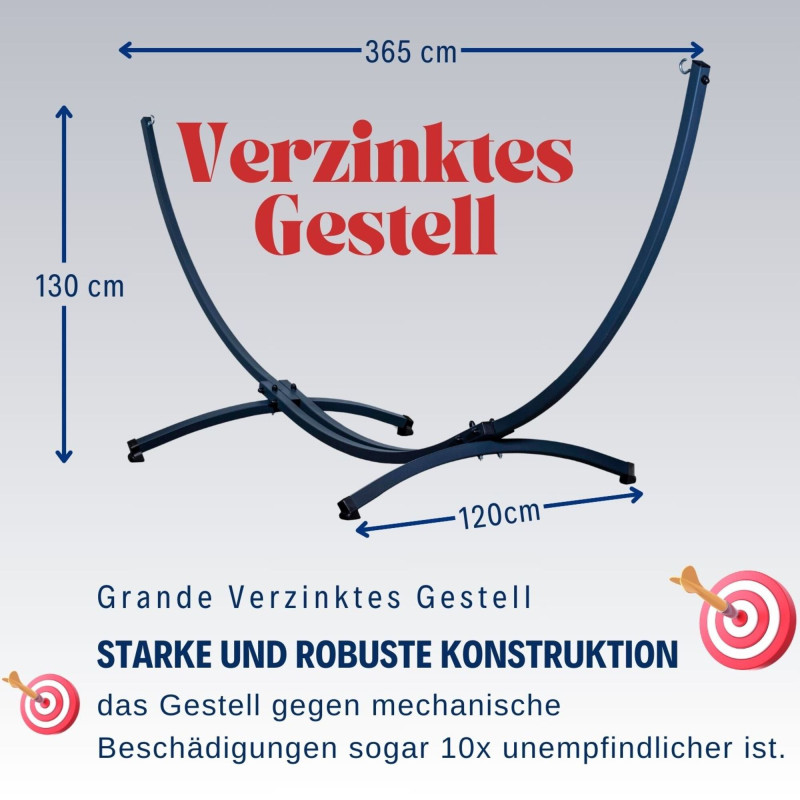 Potenza Hängematte mit Verzinkter Gestell – 220kg für 2 Personen I Hängematte- 220x160, 200kg I  Cocoon - Ecru